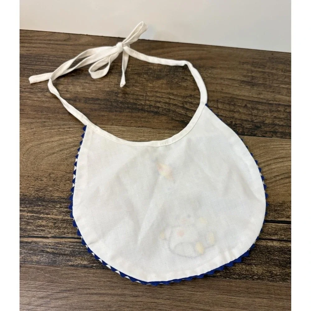Vintage Hand Embroidered Baby Bib Teddy Bear Flying Kite